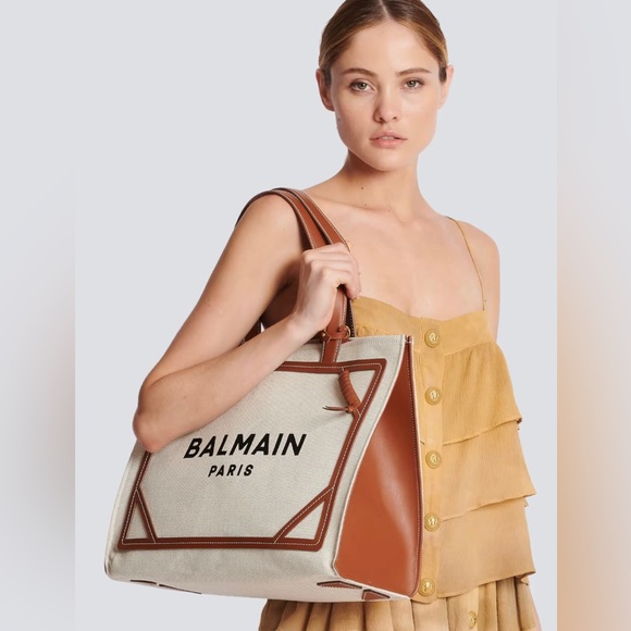 BALMAIN B-Army 42 Canvas Tote Bag With Leather Details - Picture 11 of 11